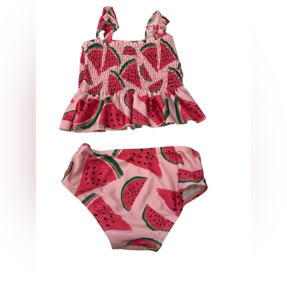 Poppy Kids Co Girl Watermelon Print Smocked Swimsuit Set in size 2T - Picture 2 of 4